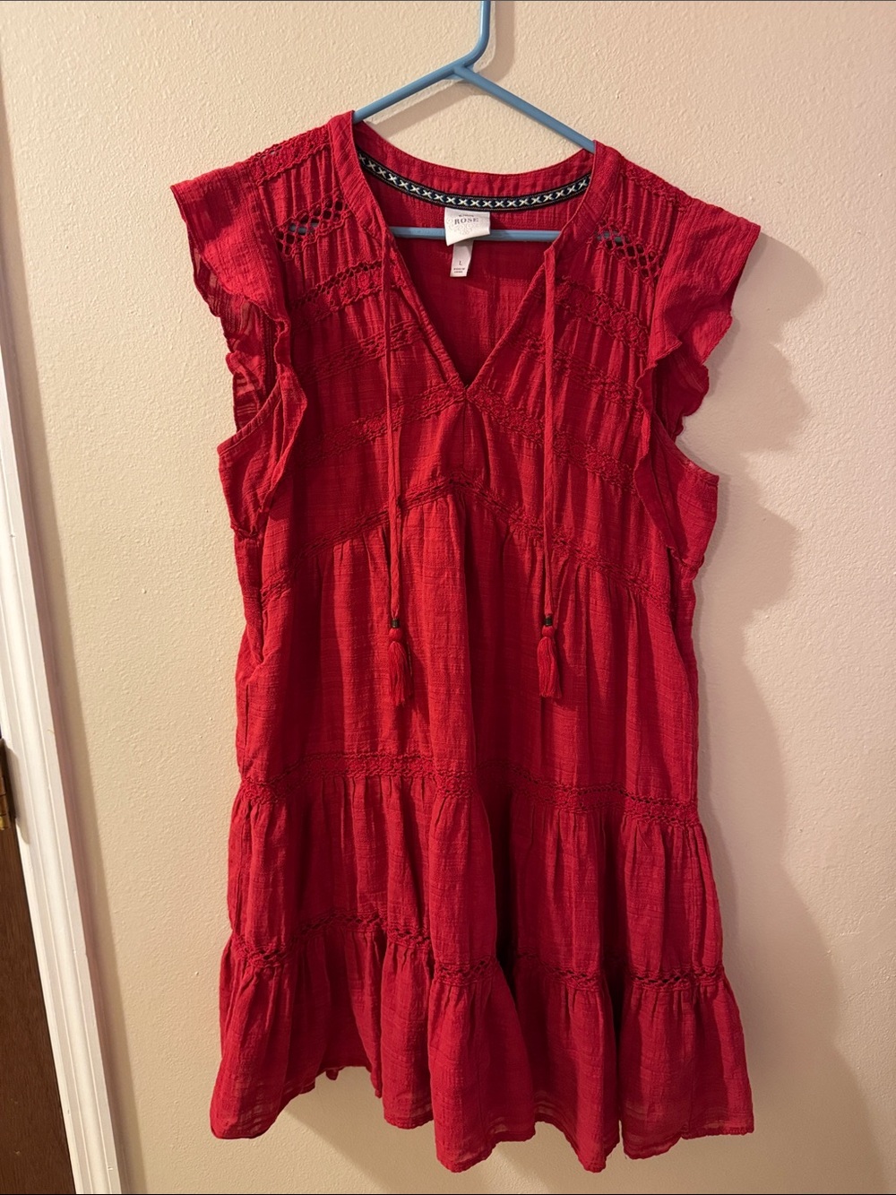 Knox Rose Red Tiered Tassel-Front Girls' Dress